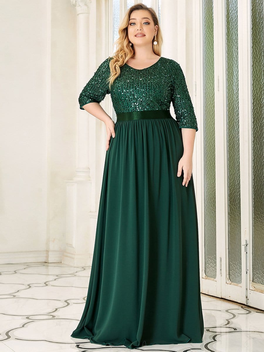 Color=Dark Green | Women'S Long Tulle & Sequin Evening Dresses For Mother Of The Bride-Dark Green 4