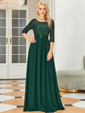 Color=Dark Green | Elegant Round Neckline Sequins Floor Length Evening Dress-Dark Green 1