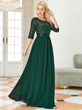 Color=Dark Green | Elegant Round Neckline Sequins Floor Length Evening Dress-Dark Green 3