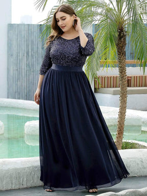 Color=Navy Blue | Women'S Long Tulle & Sequin Evening Dresses For Mother Of The Bride-Navy Blue 3