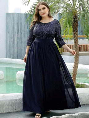 Color=Navy Blue | Women'S Long Tulle & Sequin Evening Dresses For Mother Of The Bride-Navy Blue 4