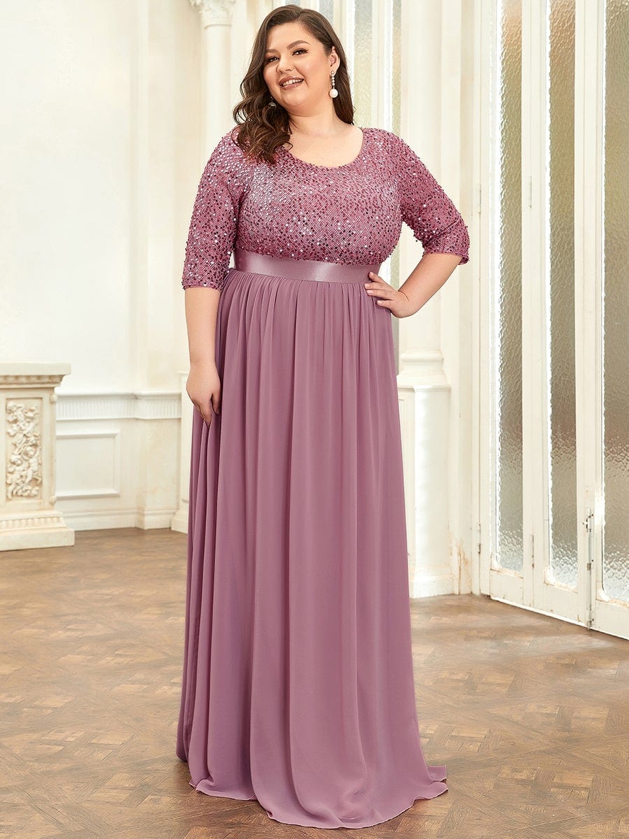 Color=Purple Orchid | Elegant Round Neckline Sequins Floor Length Evening Dress-Purple Orchid 6