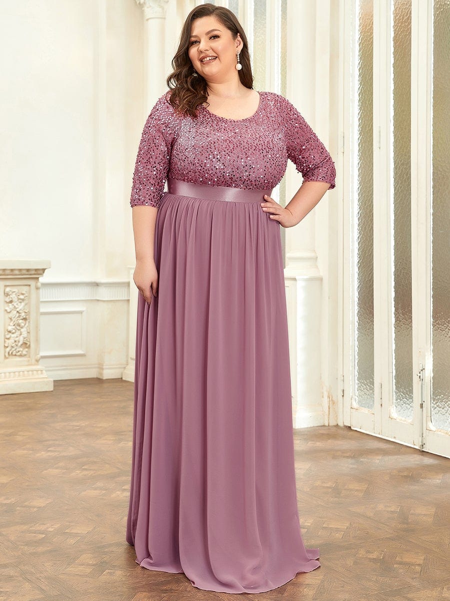 Color=Purple Orchid | Women'S Long Tulle & Sequin Evening Dresses For Mother Of The Bride-Purple Orchid 1
