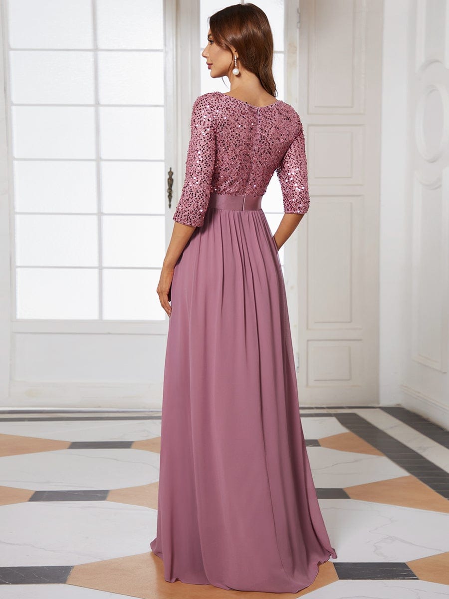 Color=Purple Orchid | Elegant Round Neckline Sequins Floor Length Evening Dress-Purple Orchid 2