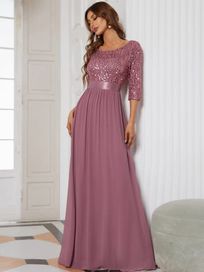 Color=Purple Orchid | Elegant Round Neckline Sequins Floor Length Evening Dress-Purple Orchid 3
