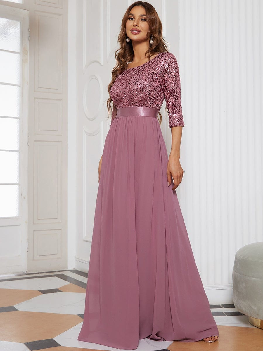 Color=Purple Orchid | Elegant Round Neckline Sequins Floor Length Evening Dress-Purple Orchid 1