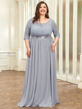Color=Silver | Elegant Round Neckline Sequins Floor Length Evening Dress-Silver 6