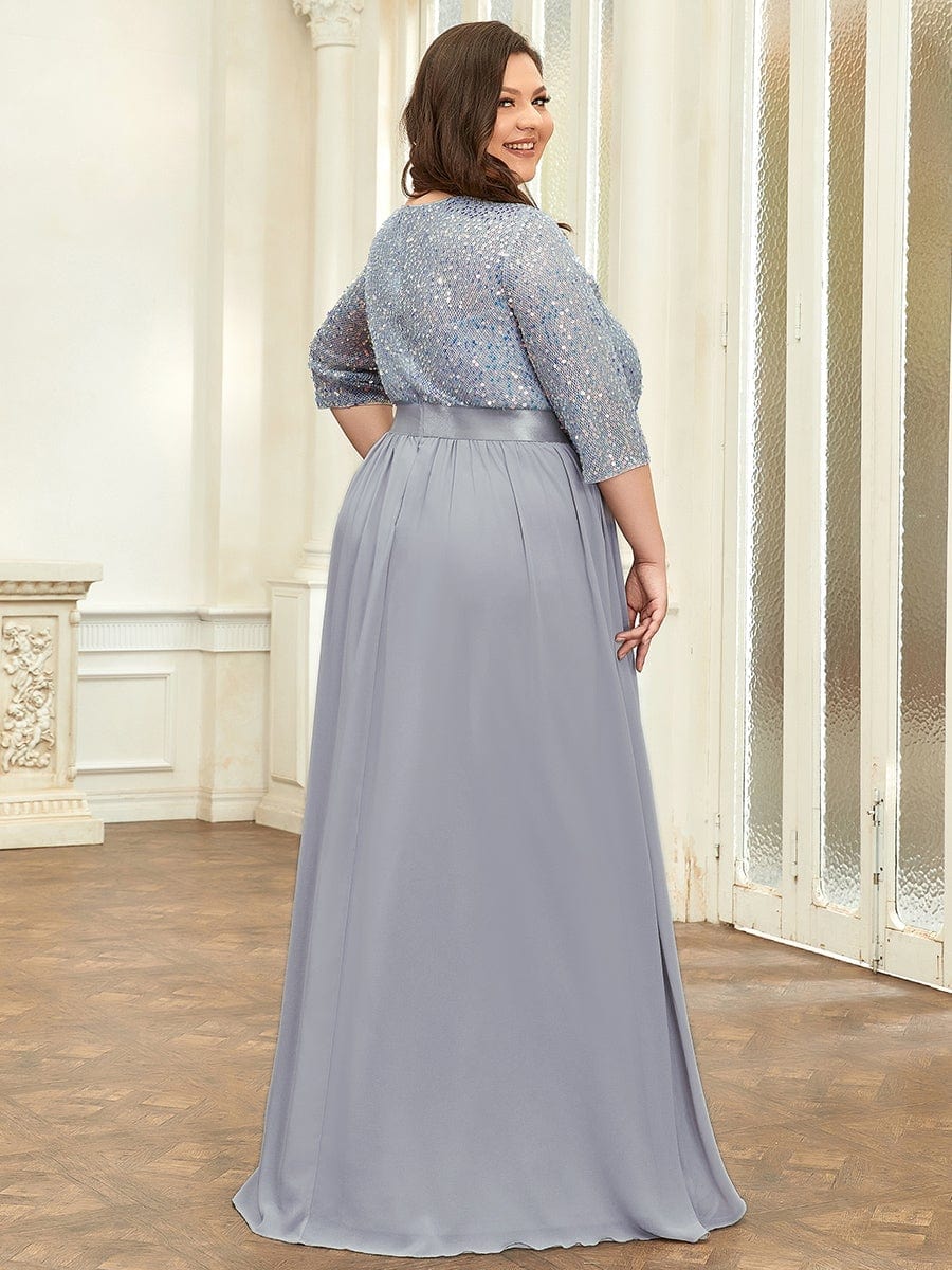 Color=Silver | Elegant Round Neckline Sequins Floor Length Evening Dress-Silver 7