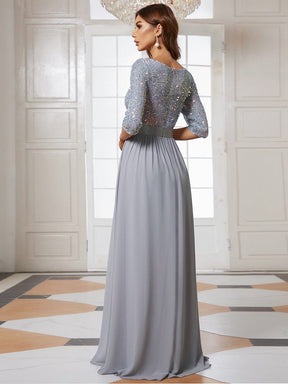 Color=Silver | Elegant Round Neckline Sequins Floor Length Evening Dress-Silver 2