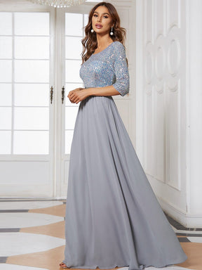 Color=Silver | Elegant Round Neckline Sequins Floor Length Evening Dress-Silver 3