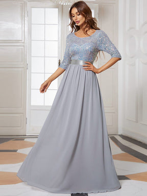 Color=Silver | Elegant Round Neckline Sequins Floor Length Evening Dress-Silver 1