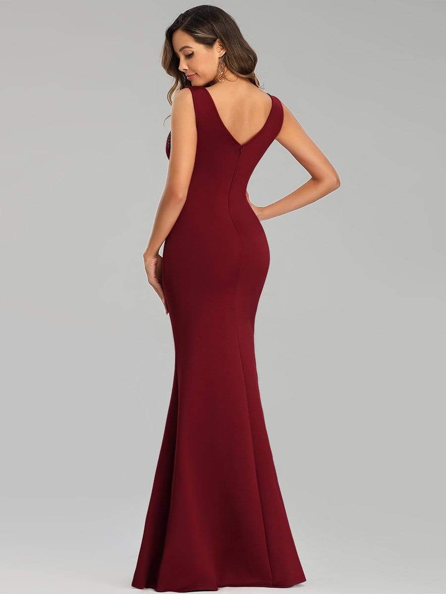 Color=Burgundy | Sexy Sleeveless Long Mermaid Evening Dresses-Burgundy 2