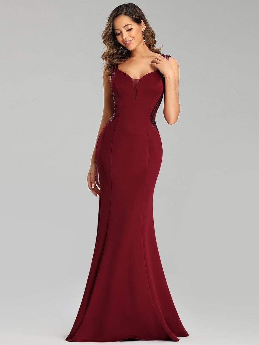 Color=Burgundy | Sexy Sleeveless Long Mermaid Evening Dresses-Burgundy 3