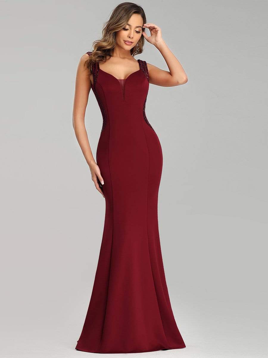 Color=Burgundy | Sexy Sleeveless Long Mermaid Evening Dresses-Burgundy 4