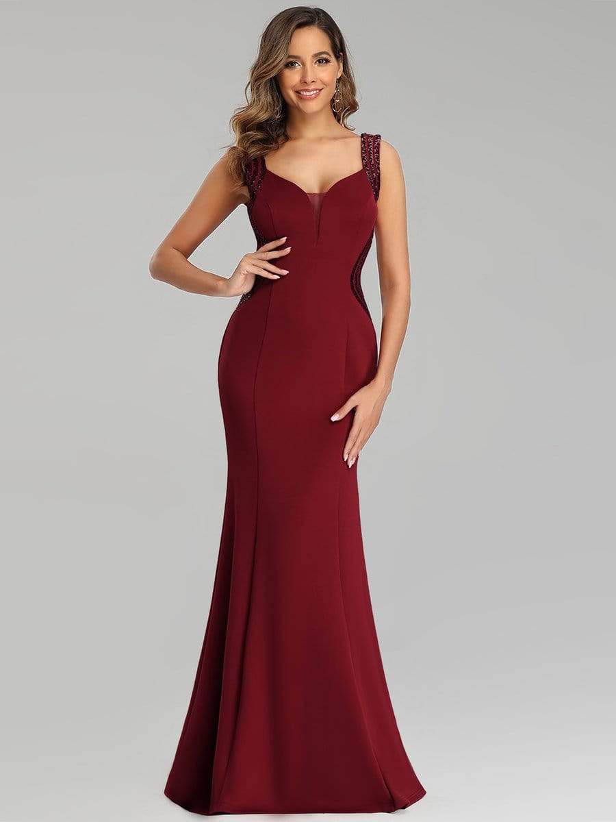 Color=Burgundy | Sexy Sleeveless Long Mermaid Evening Dresses-Burgundy 1