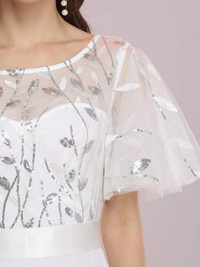 Color=Cream | Romantic Round Neck Ruffle Sleeves Chiffon & Sequin Prom Dress-Cream 5