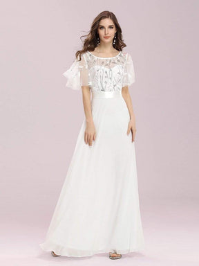 Color=Cream | Romantic Round Neck Ruffle Sleeves Chiffon & Sequin Prom Dress-Cream 1
