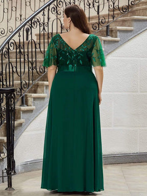 Color=Dark Green | Elegant Plus Size A-Line Chiffon Evening Dress With Sequin-Dark Green 2