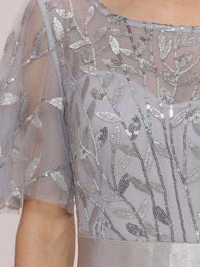 Color=Grey | Romantic Round Neck Ruffle Sleeves Chiffon & Sequin Prom Dress-Grey 5
