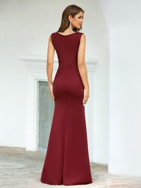 Color=Burgundy | Sexy V-Neck Floor Length Mermaid Party Dress With Sequin-Burgundy 6