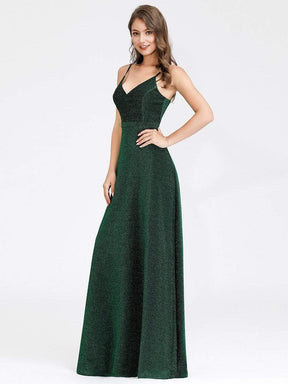 Color=Dark Green | Women'S V-Neck Spaghetti Straps Stretchy Evening Dress-Dark Green 3