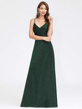 Color=Dark Green | Women'S V-Neck Spaghetti Straps Stretchy Evening Dress-Dark Green 4