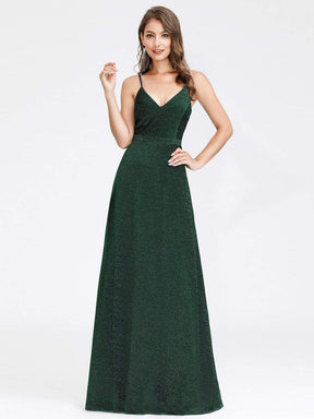 Color=Dark Green | Women'S V-Neck Spaghetti Straps Stretchy Evening Dress-Dark Green 1