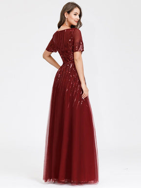Color=Burgundy | Women'S Fashion Round Neckline Floor Length Evening Dress-Burgundy 9