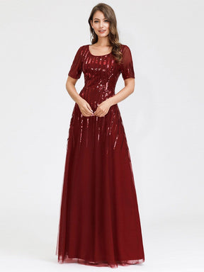 Color=Burgundy | Women'S Fashion Round Neckline Floor Length Evening Dress-Burgundy 11