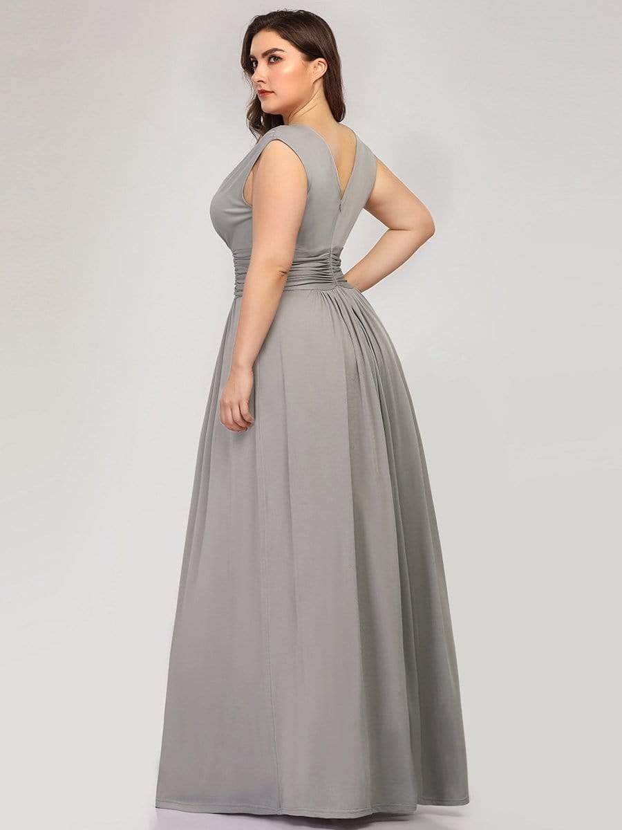 Color=Grey | Women'S Fashion Double V-Neck Bridesmaid Dress-Grey 7