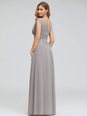 Color=Grey | Women'S Fashion Double V-Neck Bridesmaid Dress-Grey 2