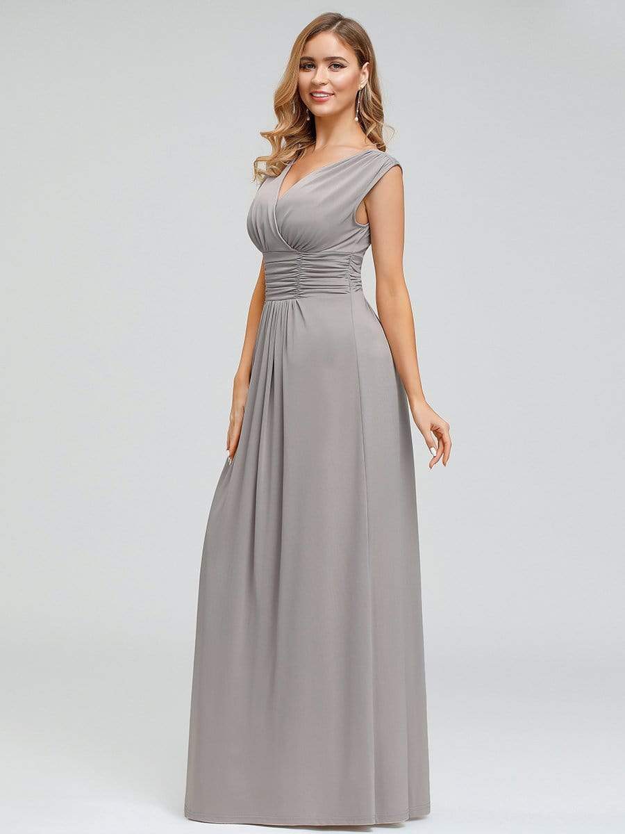 Color=Grey | Women'S Fashion Double V-Neck Bridesmaid Dress-Grey 3