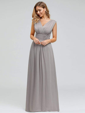 Color=Grey | Women'S Fashion Double V-Neck Bridesmaid Dress-Grey 4