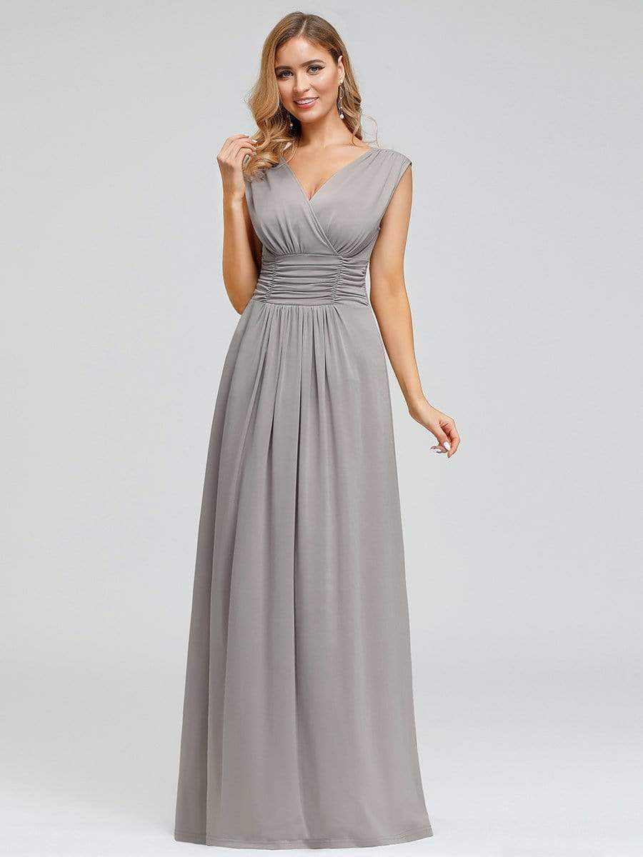 Color=Grey | Women'S Fashion Double V-Neck Bridesmaid Dress-Grey 1