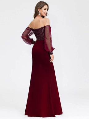 Color=Burgundy | Women'S Fashion Off Shoulder Sequin Evening Dress-Burgundy 6