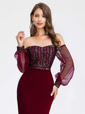 Color=Burgundy | Women'S Fashion Off Shoulder Sequin Evening Dress-Burgundy 7