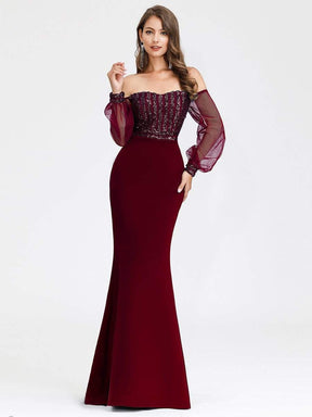 Color=Burgundy | Women'S Fashion Off Shoulder Sequin Evening Dress-Burgundy 5