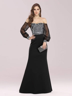 Color=Black | Women'S Fashion Off Shoulder Sequin Evening Dress-Black 2
