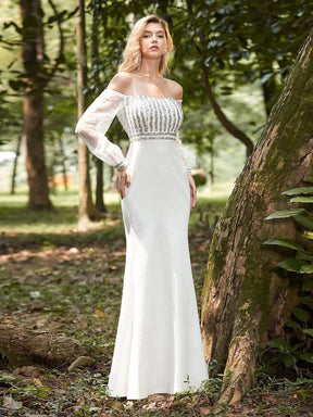Color=Cream | Women'S Fashion Off Shoulder Sequin Evening Dress-Cream 3
