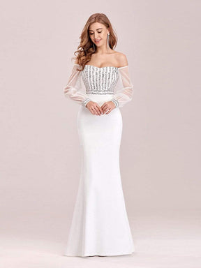 Color=Cream | Women'S Fashion Off Shoulder Sequin Evening Dress-Cream 7