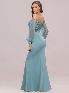 Color=Dusty Blue | Women'S Fashion Off Shoulder Sequin Evening Dress-Dusty Blue 7
