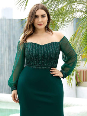 Color=Dark Green | Elegant Plus Size Fishtail Evening Dress with Sequin-Dark Green 5