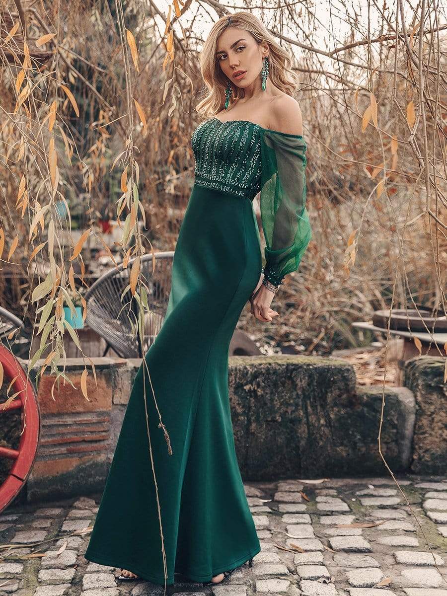 Evening Gowns With Tulle Sleeve Off the Shoulder Sequin Fashion - Ever Pretty AU Evening Gowns With Tulle Sleeve Off the Shoulder Sequin Fashion - Ever Pretty AU