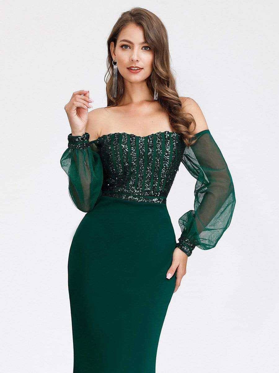 Color=Dark Green | Women'S Fashion Off Shoulder Sequin Evening Dress-Dark Green 11