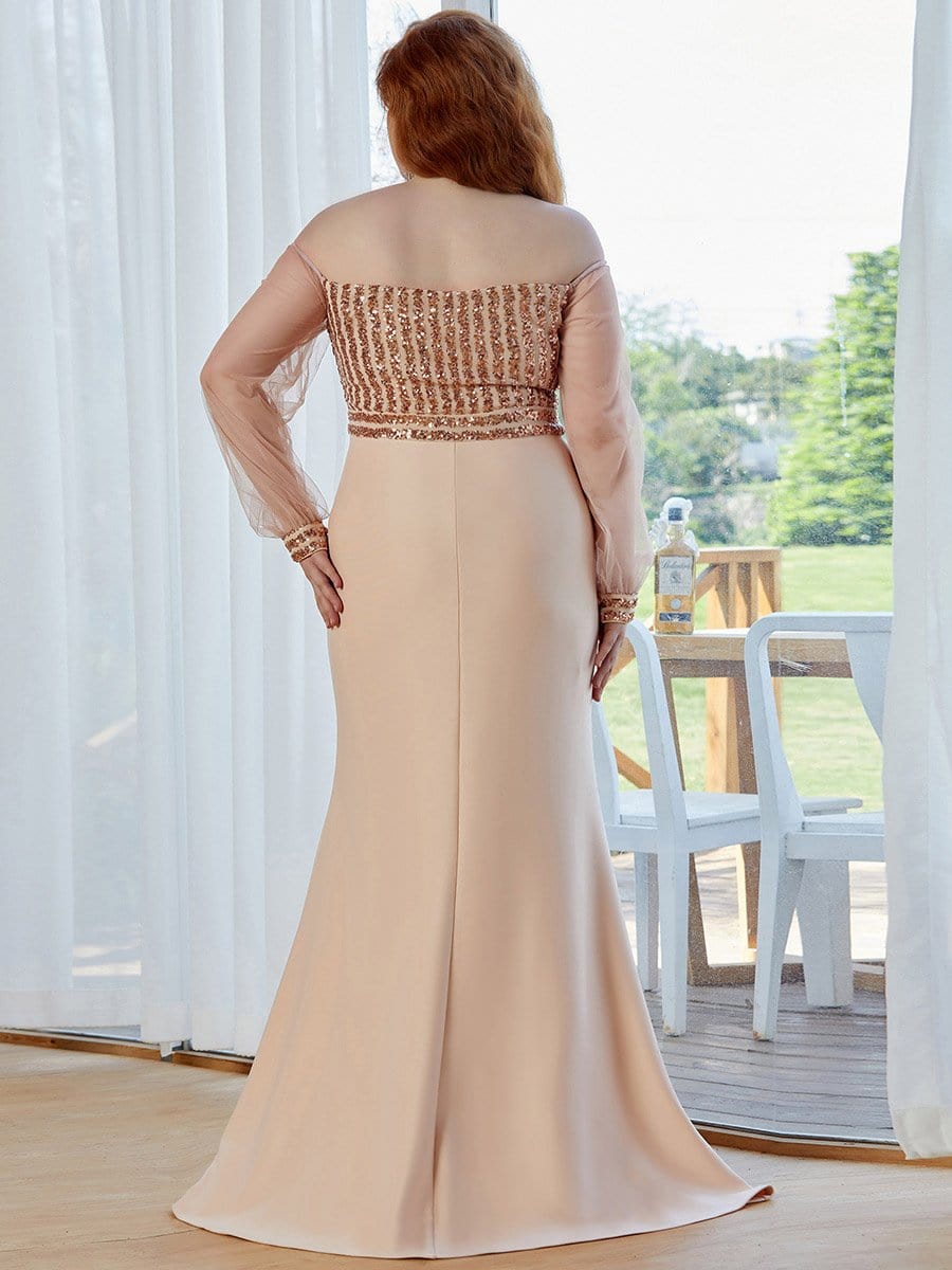 Color=Rose Gold | Women'S Fashion Off Shoulder Sequin Evening Dress-Rose Gold 9