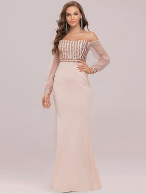 Color=Rose Gold | Women'S Fashion Off Shoulder Sequin Evening Dress-Rose Gold 6