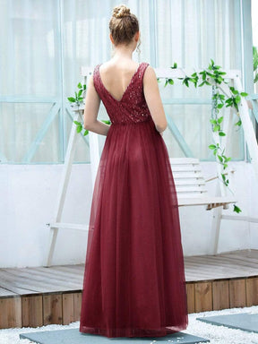 Color=Burgundy | Women'S Fashion A-Line  Floor Length Bridesmaid Dress-Burgundy 2