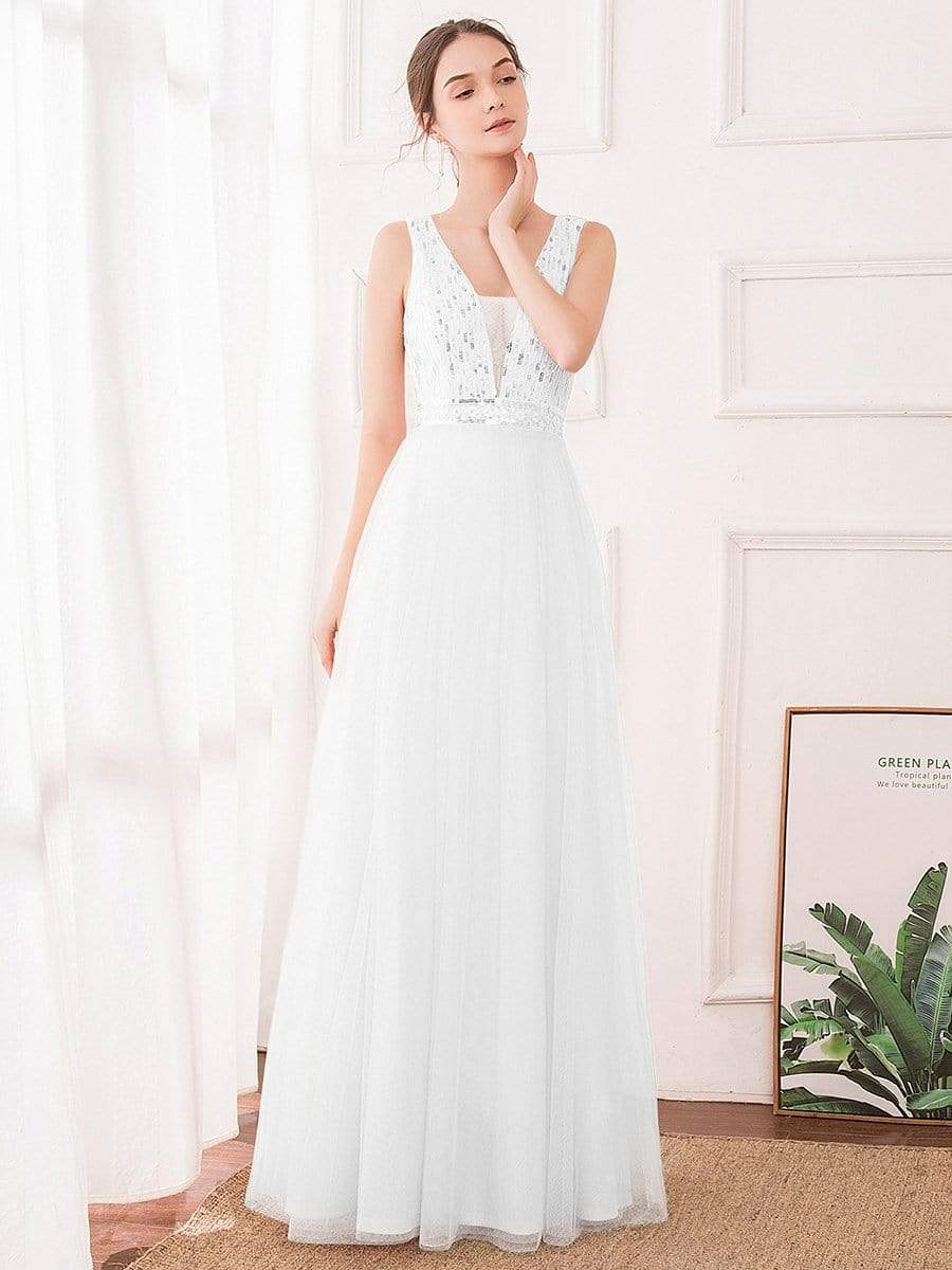 Color=Cream | Women'S Fashion A-Line  Floor Length Bridesmaid Dress-Cream 4