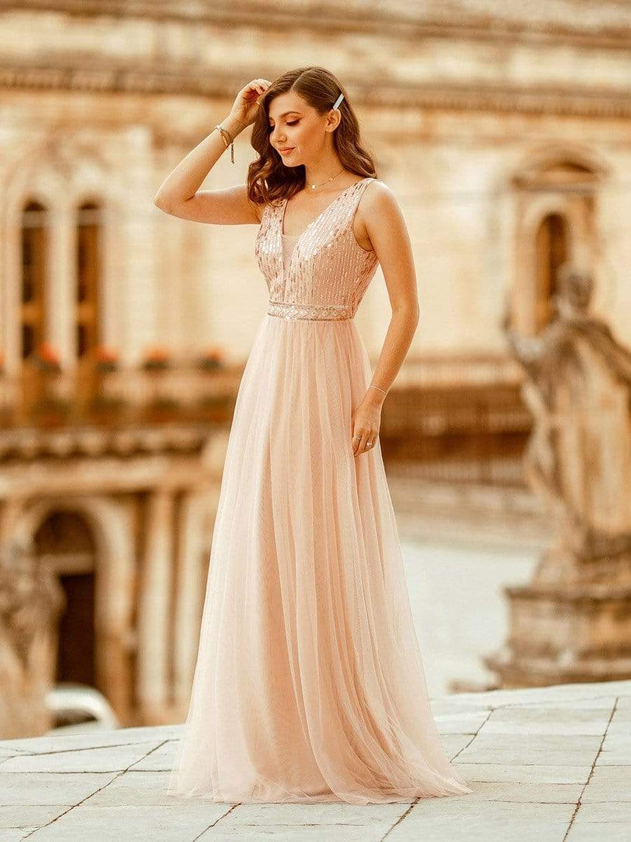 Color=Rose Gold | Women'S Fashion A-Line  Floor Length Bridesmaid Dress-Rose Gold 6