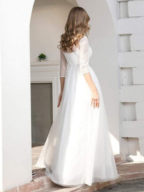 Color=Cream | Elegant Round Neckline Tulle Wedding Dresses With Floral Lace-Cream 2